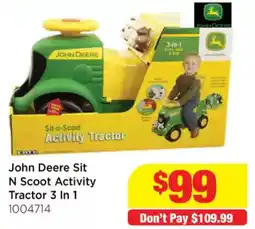Mr Toys John Deere Sit N Scoot Activity Tractor 3 In 1 offer