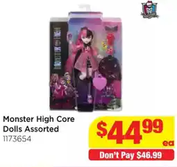 Mr Toys Monster High Core Dolls Assorted offer