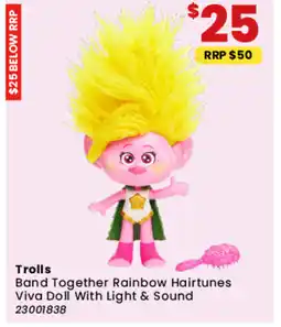 Toymate Trolls Band Together Rainbow Hairtunes Viva Doll With Light & Sound offer