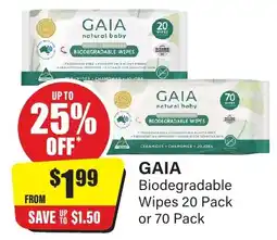 Chemist Discount Centre GAIA Biodegradable Wipes 20 Pack or 70 Pack offer