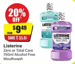 Chemist Discount Centre Zero or Total Care Alcohol Free Mouthwash offer