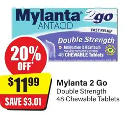 Chemist Discount Centre Mylanta 2 Go Double Strength 48 Chewable Tablets offer