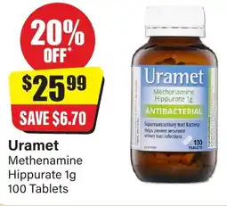 Chemist Discount Centre Uramet Methenamine Hippurate 100 Tablets offer