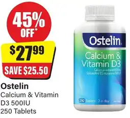 Chemist Discount Centre Ostelin Calcium & Vitamin D3 500IU 250 Tablets offer