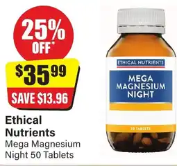 Chemist Discount Centre Ethical Nutrients Mega Magnesium Night 50 Tablets offer