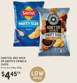 Adelaide's finest Doritos, red rock or smith's crinkle chips party size offer