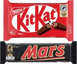 IGA Mars 44‑56g, Nestlé 35‑50g Medium Bars or M&M’s 35‑49g Selected Varieties offer