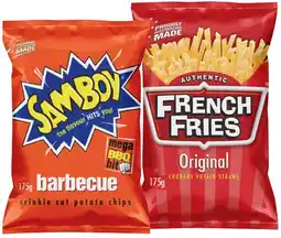 IGA French Fries or Samboy Potato Chips 175g Selected Varieties offer