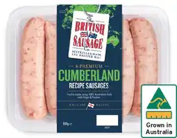 IGA The British Sausage Co Thick Cumberland 500g or Angus Beef & Caramalised Onions Sausages 450g offer