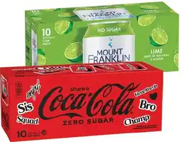 IGA Coca‑Cola, Sprite, Fanta or Mount Franklin Lightly Sparkling Water 10x375mL Selected Varieties offer