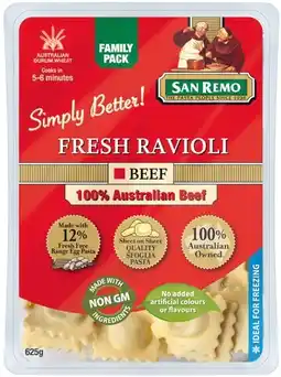 IGA San Remo Fresh Beef Ravioli or Spinach & Ricotta Agnolotti 625g offer