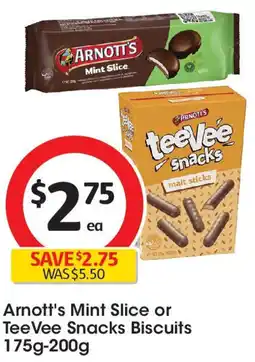 Coles Arnott's Mint Slice or TeeVee Snacks Biscuits offer