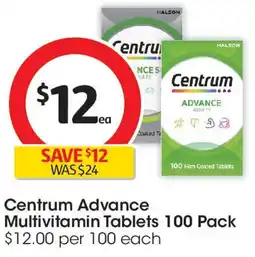 Coles Centrum Advance Multivitamin Tablets 100 Pack offer