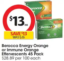 Coles Berocca Energy Orange or Immune Orange Effervescents 45 Pack offer