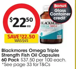 Coles Blackmores Omega Triple Strength Fish Oil Capsules 60 Pack offer