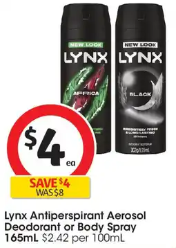 Coles Lynx Antiperspirant Aerosol Deodorant or Body Spray offer