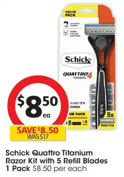 Coles Schick Quattro Titanium Razor Kit with 5 Refill Blades 1 Pack offer
