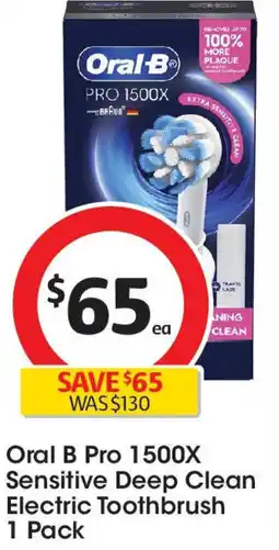 Coles Oral B Pro 1500X Sensitive Deep Clean Electric Toothbrush 1 Pack offer