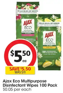 Coles Ajax Eco Multipurpose Disinfectant Wipes 100 Pack offer