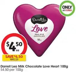 Coles Darrell Lea Milk Chocolate Love Heart offer