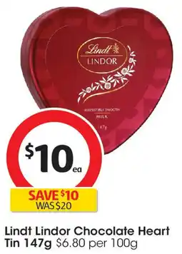 Coles Lindt Lindor Chocolate Heart Tin offer