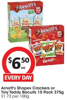 Coles Arnott's Shapes Crackers or Tiny Teddy Biscuits 15 Pack offer