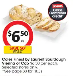 Coles Coles Finest by Laurent Sourdough Vienna or Cob offer