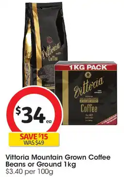 Coles Vittoria Mountain Grown Coffee Beans or Ground offer