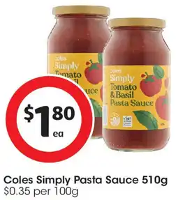 Coles Coles Simply Pasta Sauce offer