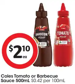 Coles Coles Tomato or Barbecue Sauce offer