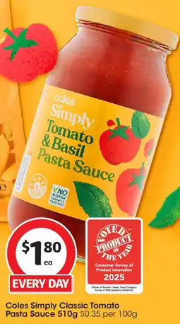 Coles Coles Simply Classic Tomato Pasta Sauce offer
