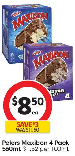 Coles Peters Maxibon 4 Pack offer