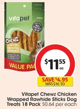 Coles Vitapet Chewz Chicken Wrapped Rawhide Sticks Dog Treats 18 Pack offer