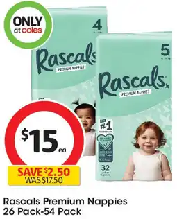 Coles Rascals Premium Nappies 26 Pack-54 Pack offer