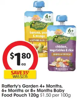 Coles Rafferty's Garden 4+ Months, 6+ Months or 8+ Months Baby Food Pouch offer