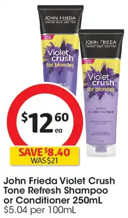 Coles John Frieda Violet Crush Tone Refresh Shampoo or Conditioner offer
