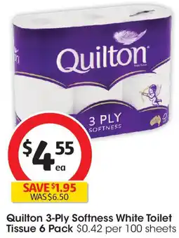 Coles Quilton 3-Ply Softness White Toilet Tissue 6 Pack offer