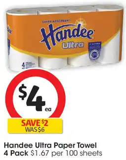 Coles Handee Ultra Paper Towel 4 Pack offer