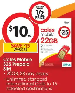 Coles Coles Mobile Prepaid SIM offer