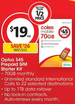 Coles Optus Prepaid SIM Starter Kit offer