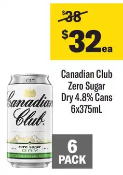 Coles Canadian Club Zero Sugar Dry 4.8% Cans offer