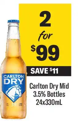 Coles Carlton Dry Mid 3.5% Bottles offer