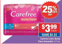 Direct Chemist Outlet Carefree Liners Barely There Unscented 42 Pack offer