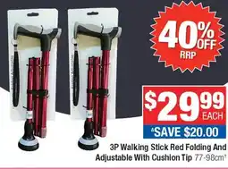 Direct Chemist Outlet 3P Walking Stick Red Folding And Adjustable With Cushion Tip offer
