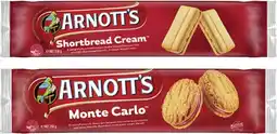 Coles Arnott's Monte Carlo or Shortbread Cream Biscuits 250g offer