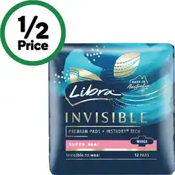 Woolworths Libra Invisible Super Pad Wing Pk 12 offer