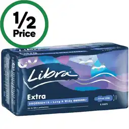 Woolworths Libra Goodnights Ultra Thin Long & Wide Pads Pk 6 offer