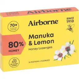 Woolworths Airborne Manuka & Lemon Lozenges Pk 16 offer