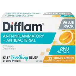 Woolworths Difflam Dual Action Antibacterial Honey Lemon Lozenges Pk 32 offer