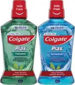 Coles Colgate Plax Fresh Mint or Peppermint Mouthwash 500mL offer